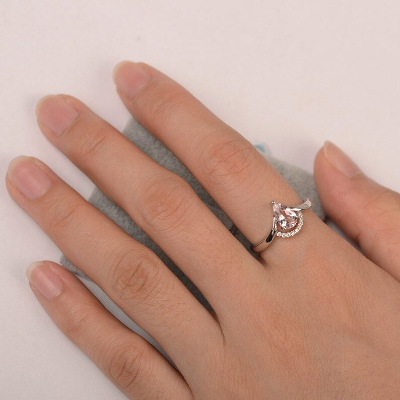 1.50 Ct Pear Cut Pink Morganite 925 Sterling Silver Pretty Crown Engagement Ring