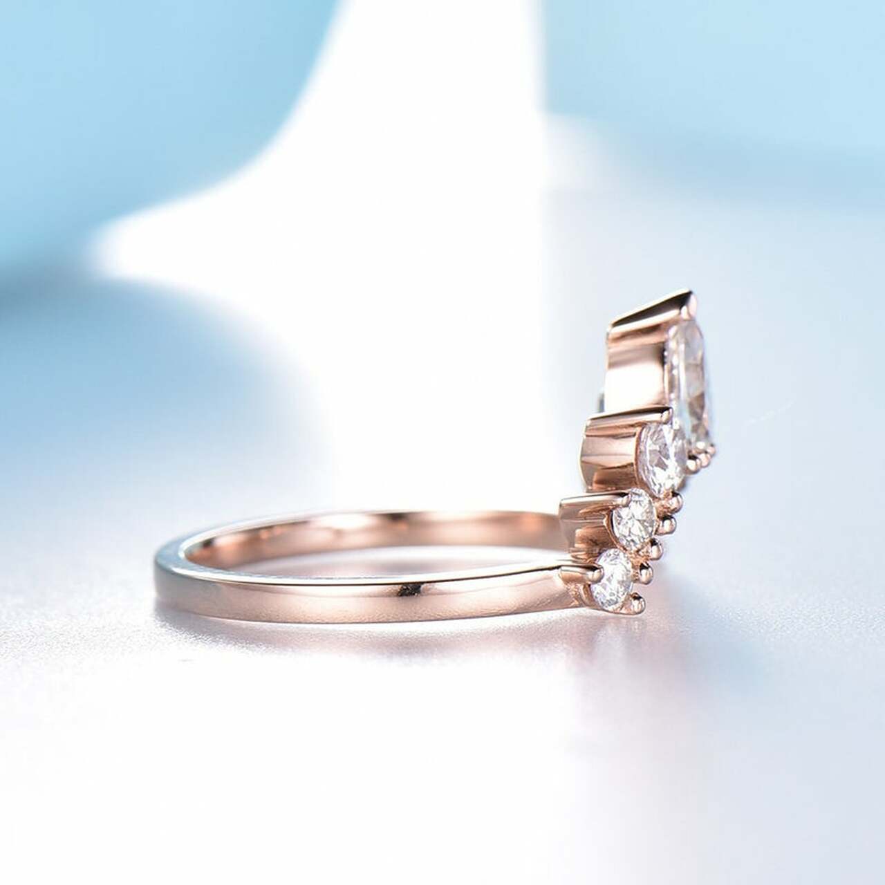 1 CT Pear Cut Diamond Rose Gold Over On 925 Sterling Silver Curve Promise Ring