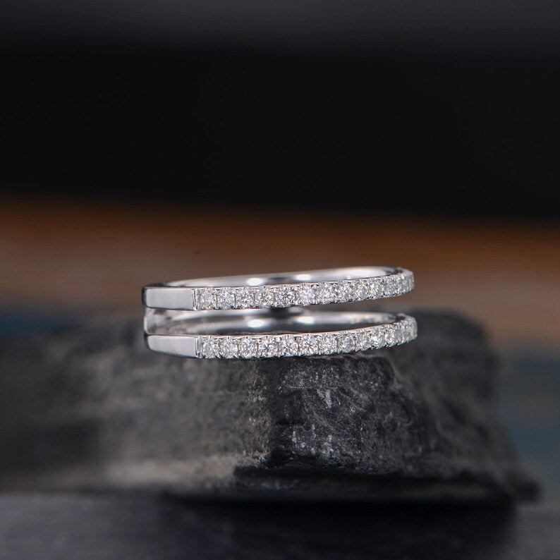 1.50 Ct Round Cut Diamond Half Eternity Stacking Minimalist Unique Ring In 925 Sterling Silver
