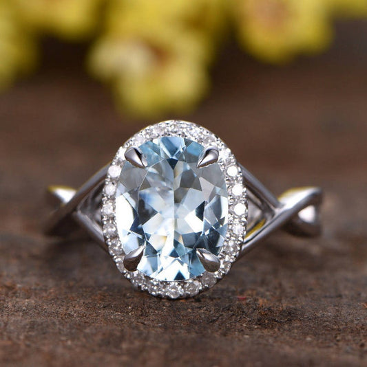 2.20 Ct Oval Cut Aquamarine 925 Sterling Silver Halo Infinity Engagement Ring