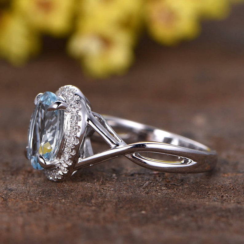 2.20 Ct Oval Cut Aquamarine 925 Sterling Silver Halo Infinity Engagement Ring