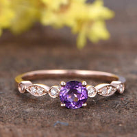 1 CT Round Cut Amethyst Rose Gold Over On 925 Sterling Silver Solitaire W/Accents Engagement Ring