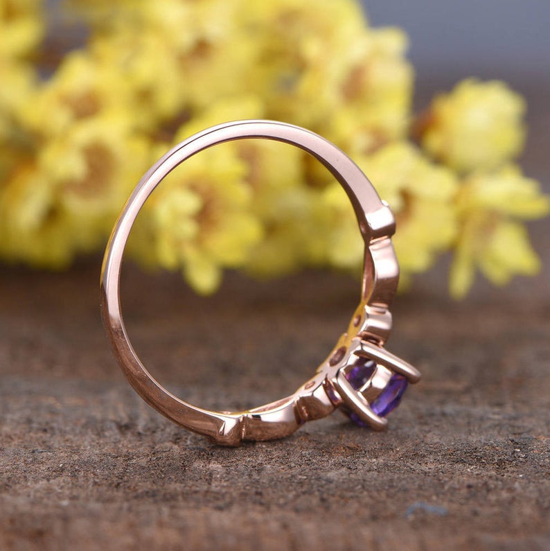 1 CT Round Cut Amethyst Rose Gold Over On 925 Sterling Silver Solitaire W/Accents Engagement Ring