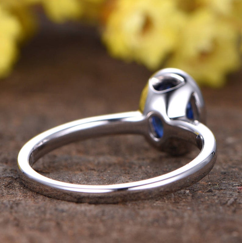 1.20 Ct Oval Cut Blue Sapphire 925 Sterling Silver Bezel Set September Birthstone Solitaire Ring