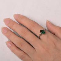 1.25 Ct Oval Cut Green Emerald 925 Sterling Silver Solitaire W/Accents Promise Ring
