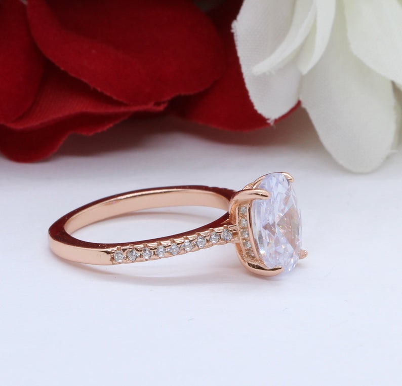 1 CT Oval Cut Diamond 925 Sterling Silver Solitaire With Accents Ring