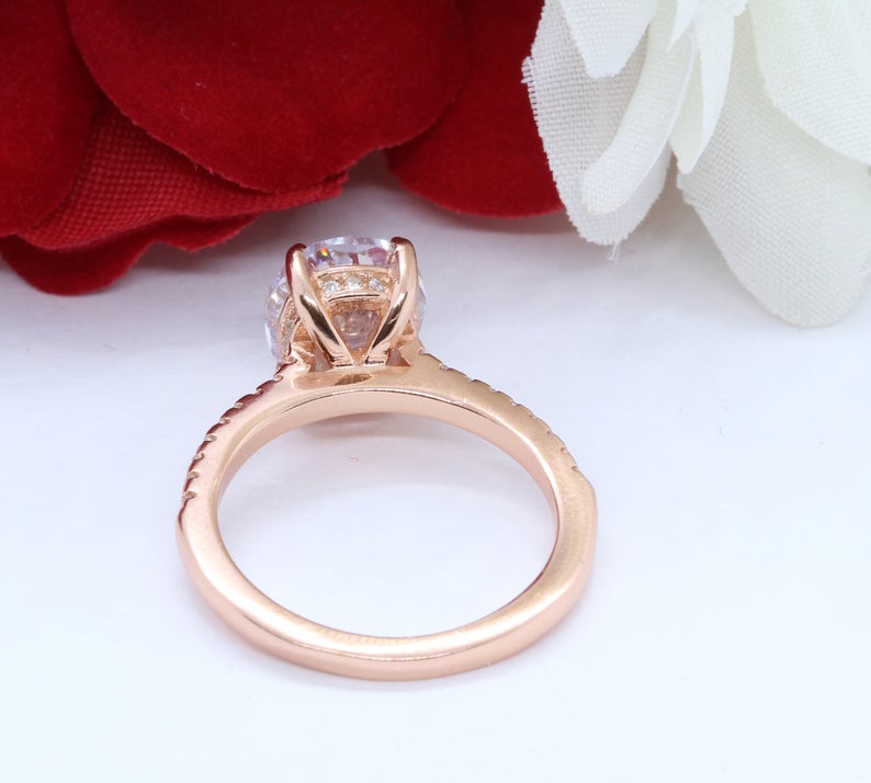 1 CT Oval Cut Diamond 925 Sterling Silver Solitaire With Accents Ring
