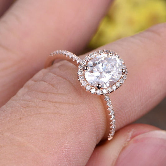 2 CT Oval Cut Diamond Rose Gold Over On 925 Sterling Silver Halo Women Anniversary Gift Ring