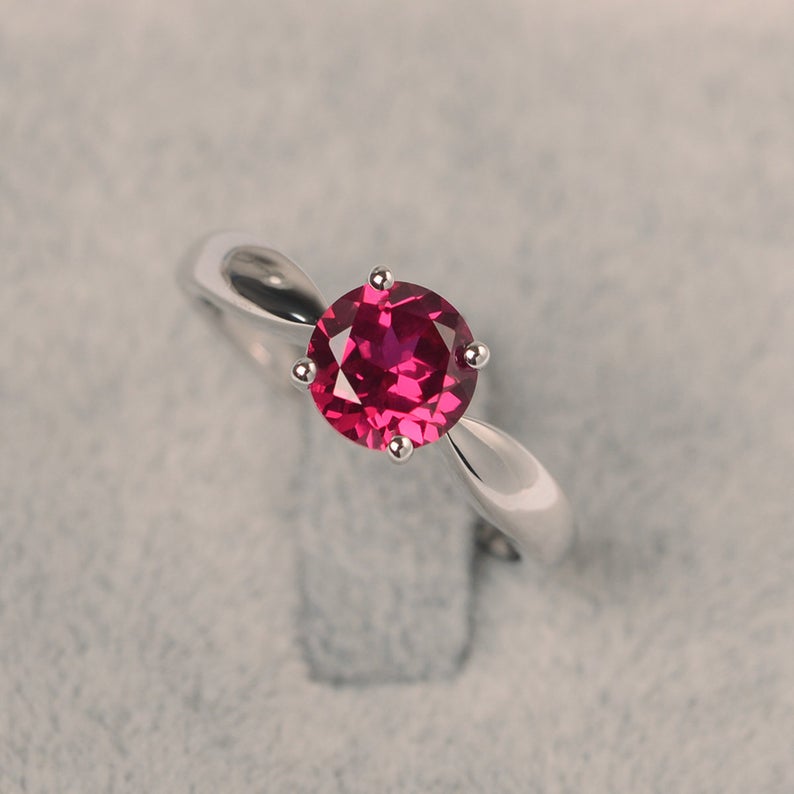 1 Ct Round Cut Red Ruby 925 Sterling Silver Proposal/Engagement Solitaire Ring - atjewels.in
