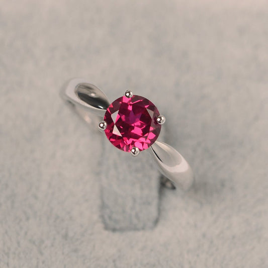1 Ct Round Cut Red Ruby 925 Sterling Silver Proposal/Engagement Solitaire Ring - atjewels.in