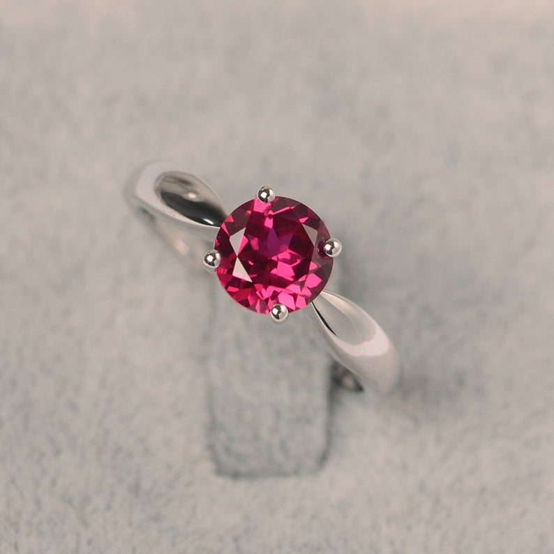 1 Ct Round Cut Red Ruby 925 Sterling Silver Proposal/Engagement Solitaire Ring