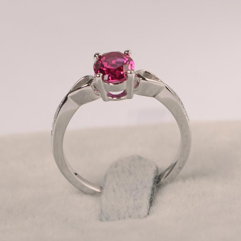 1.20 Ct Oval Cut Red Ruby 925 Sterling Silver Solitaire W/Accents Engagement Ring
