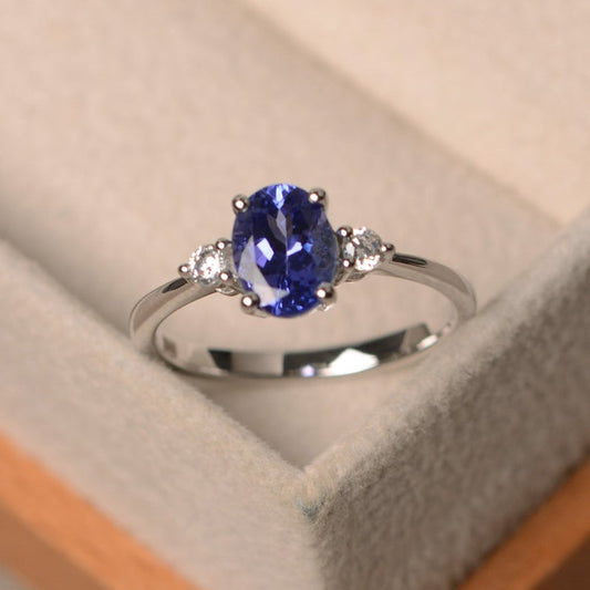 1.50 Ct Oval Cut Blue Tanzanite 925 Sterling Silver Three-Stone Promise Gift Ring