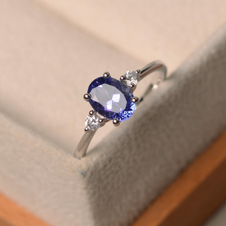1.50 Ct Oval Cut Blue Tanzanite 925 Sterling Silver Three-Stone Promise Gift Ring