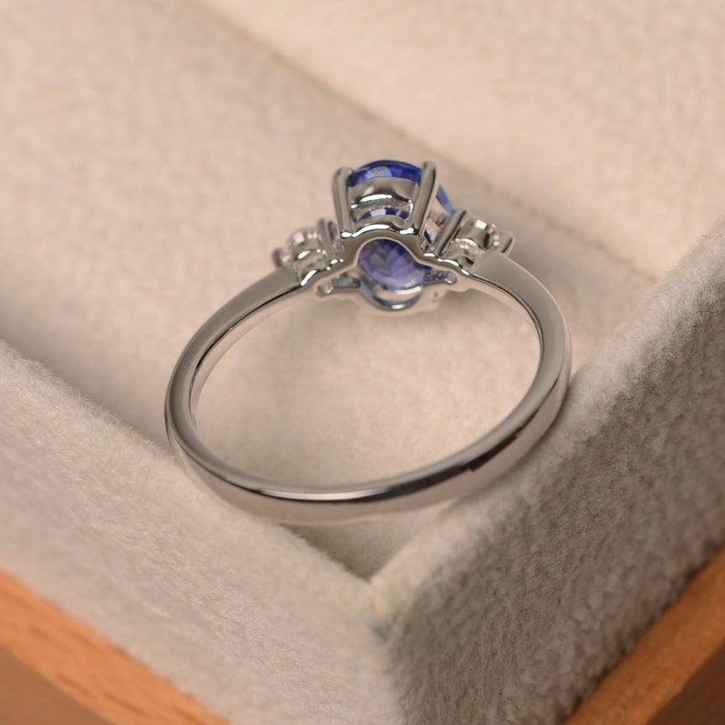 1.50 Ct Oval Cut Blue Tanzanite 925 Sterling Silver Three-Stone Promise Gift Ring