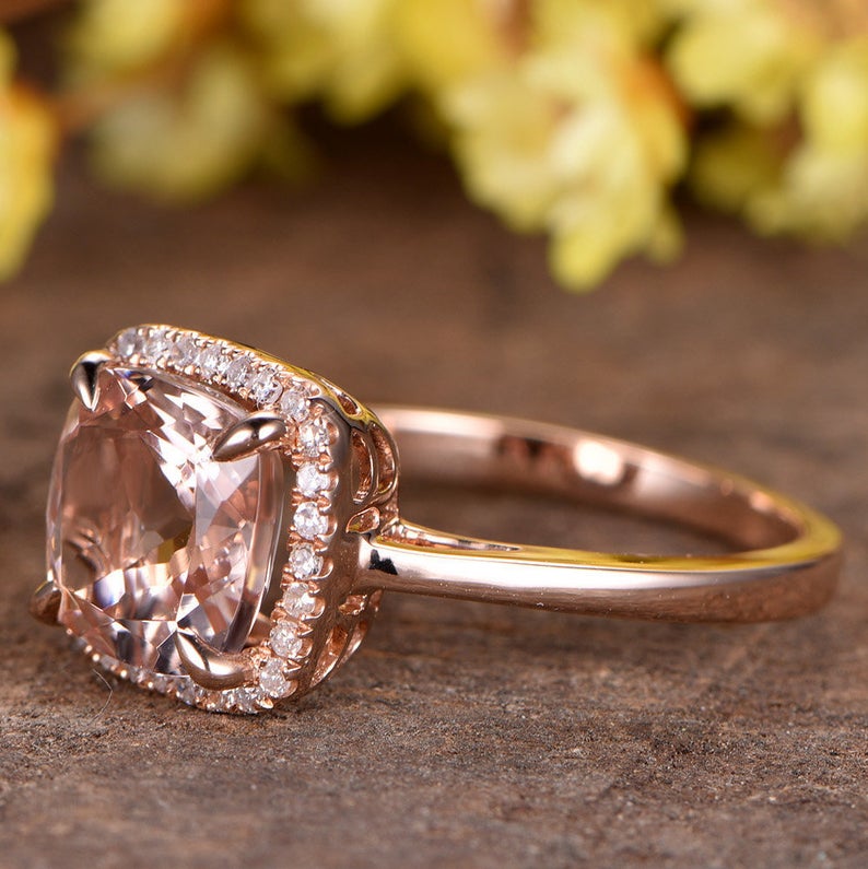 2 CT Cushion Cut Morganite Diamond Rose Gold Over On 925 Sterling Silver Halo Engagement Ring