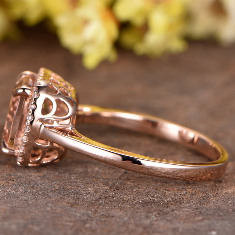 2 CT Cushion Cut Morganite Diamond Rose Gold Over On 925 Sterling Silver Halo Wedding Ring
