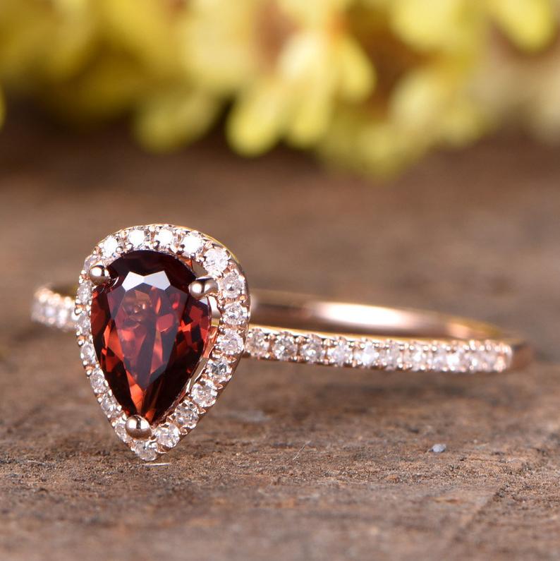 1 CT Pear Cut Garnet Diamond Rose Gold Over On 925 Sterling Silver Halo Engagement Ring