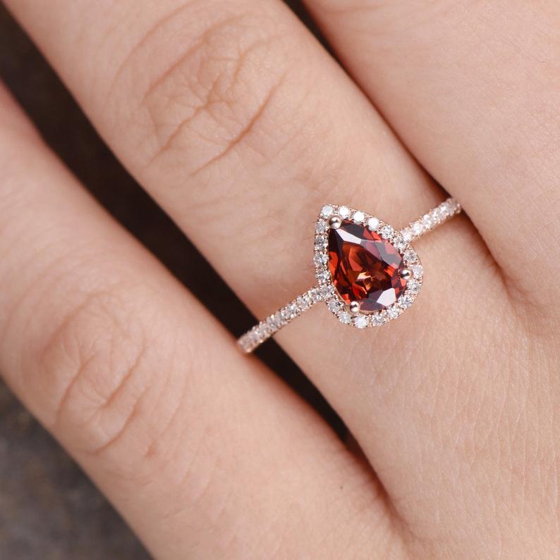 1 CT Pear Cut Garnet Diamond Rose Gold Over On 925 Sterling Silver Halo Engagement Ring