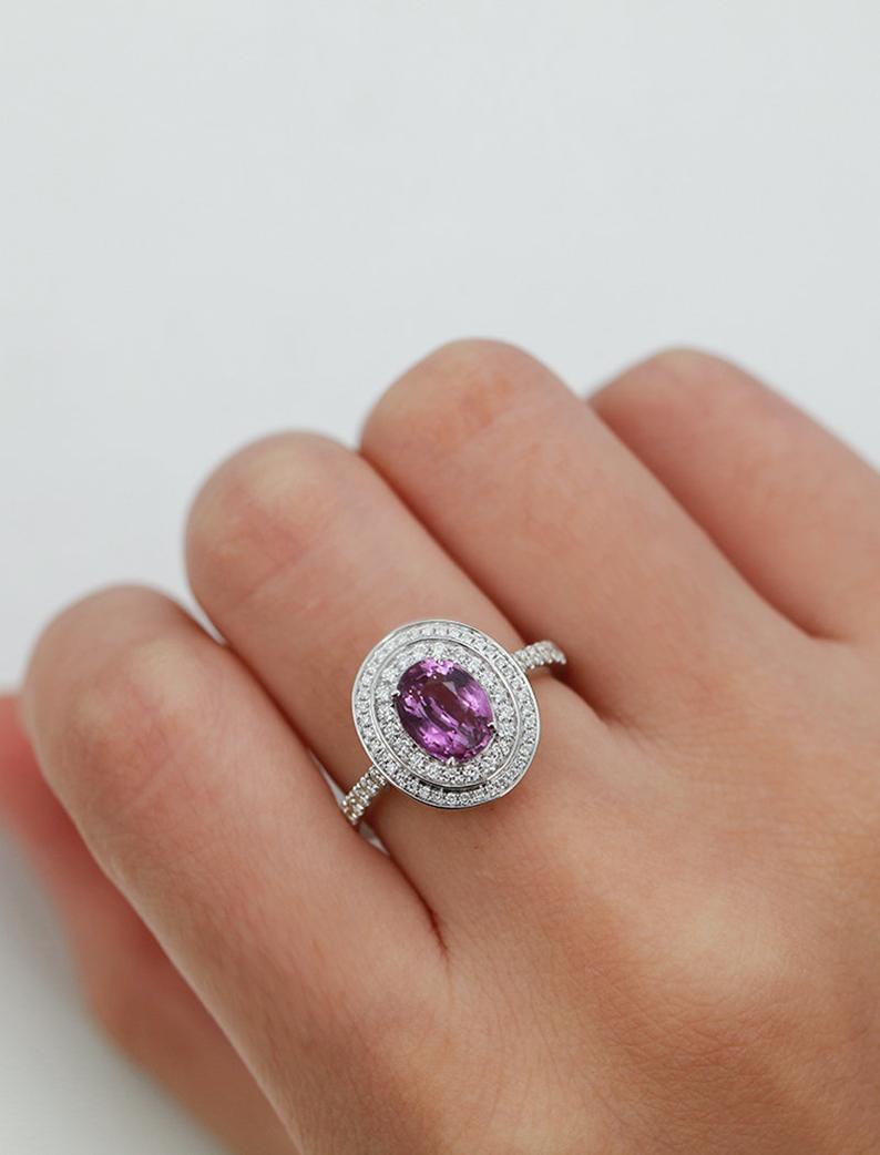 1 CT Oval Cut Amethyst Diamond White Gold Over On 925 Sterling Silver Woman Double Halo Anniversary Ring