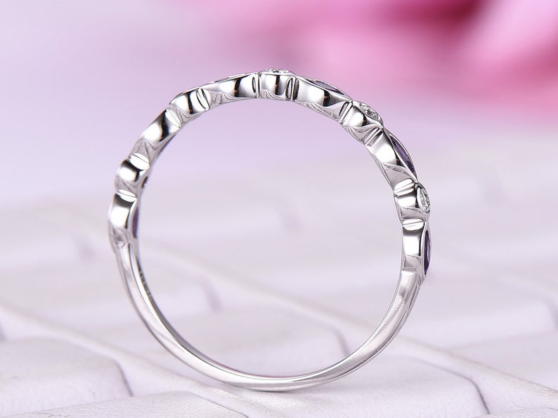 1.50 Ct Marquise Cut Purple Amethyst 925 Sterling Silver Half Eternity Promise Band Ring