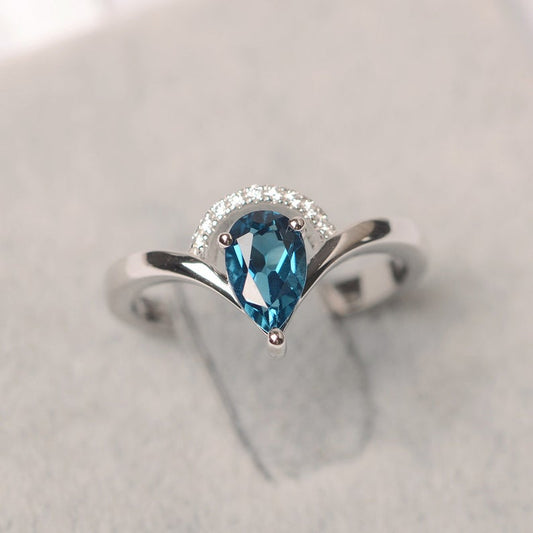 1.20 Ct Pear Cut London Blue Topaz 925 Sterling Silver Crown Style Engagement Ring