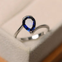 1.00 Ct Pear Cut Blue Sapphire 925 Sterling Silver Solitaire September Birthstone Ring