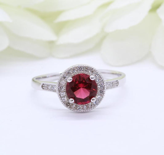1 CT Round Cut Tourmaline & CZ Diamond 925 Sterling Silver Halo Engagement Ring