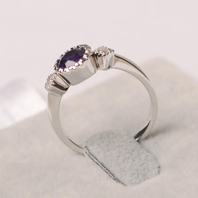 1.20 Ct Round Cut Purple Amethyst & White CZ Three-Stone Promise Ring In 925 Sterling Silver