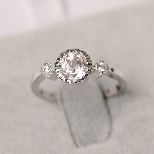 1.20 Ct Round Cut Pink Morganite & White CZ Three-Stone Promise Ring In 925 Sterling Silver