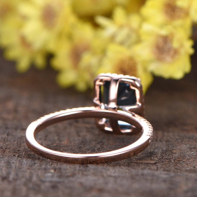 2.20 Ct Emerald Cut London Blue Topaz Rose Gold Over On 925 Sterling Silver Halo Engagement Ring