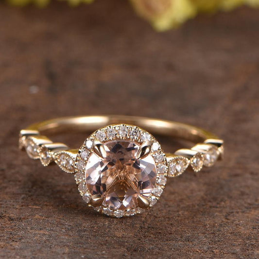 1 CT Round Cut Pink Morganite Diamond Rose Gold Over On 925 Sterling Silver Halo Wedding Ring