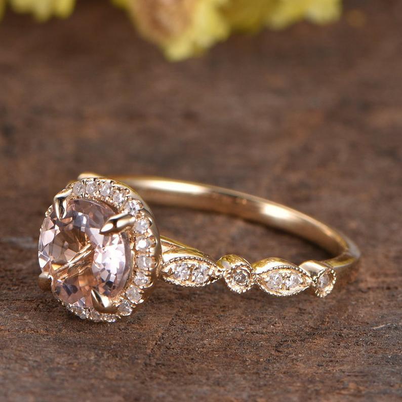 1 CT Round Cut Pink Morganite Diamond Rose Gold Over On 925 Sterling Silver Halo Wedding Ring