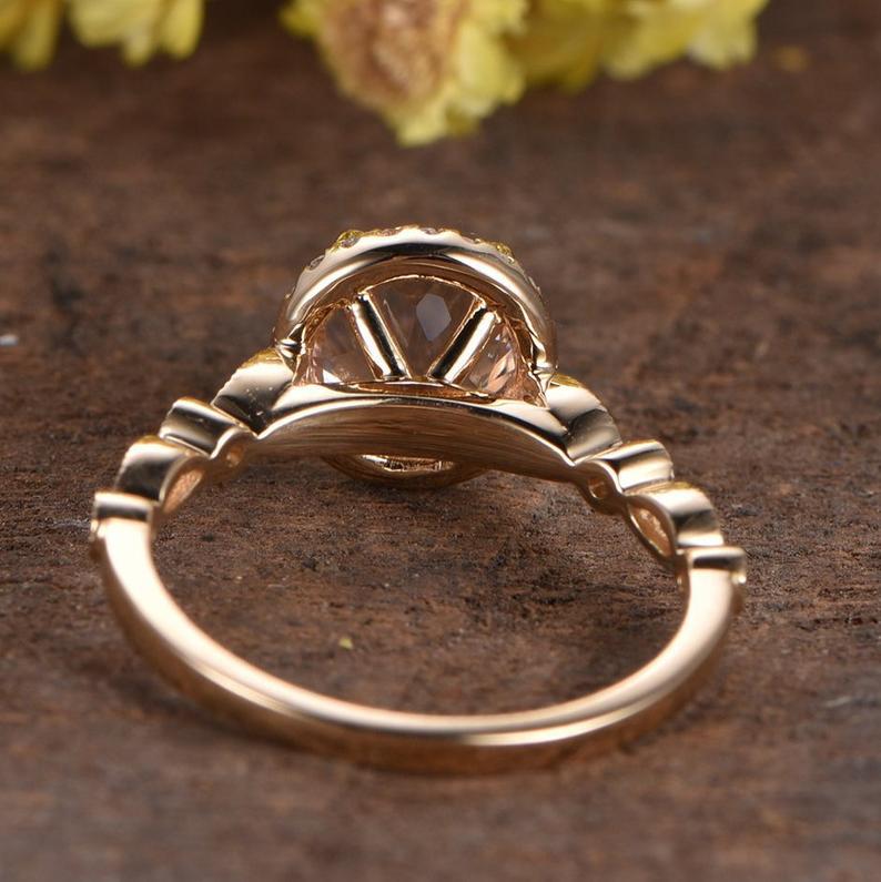 1 CT Round Cut Pink Morganite Diamond Rose Gold Over On 925 Sterling Silver Halo Wedding Ring