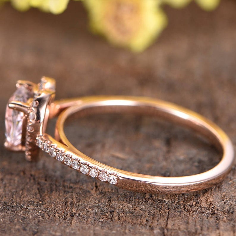 1.50 Ct Heart Cut Pink Morganite Rose Gold Over On 925 Sterling Silver Halo Engagement Ring