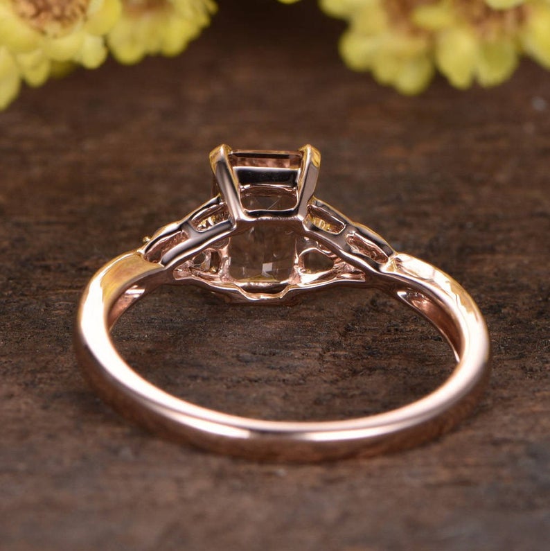 1 CT Emerald Cut Morganite Diamond 925 Sterling Silver Solitaire With Accent Wedding Ring