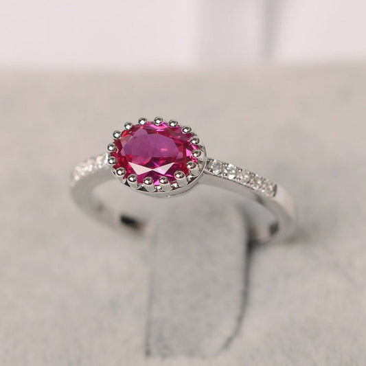 1.30 Ct Oval Cut Pink Ruby 925 Sterling Silver Solitaire W/Accents Promise Gift Ring
