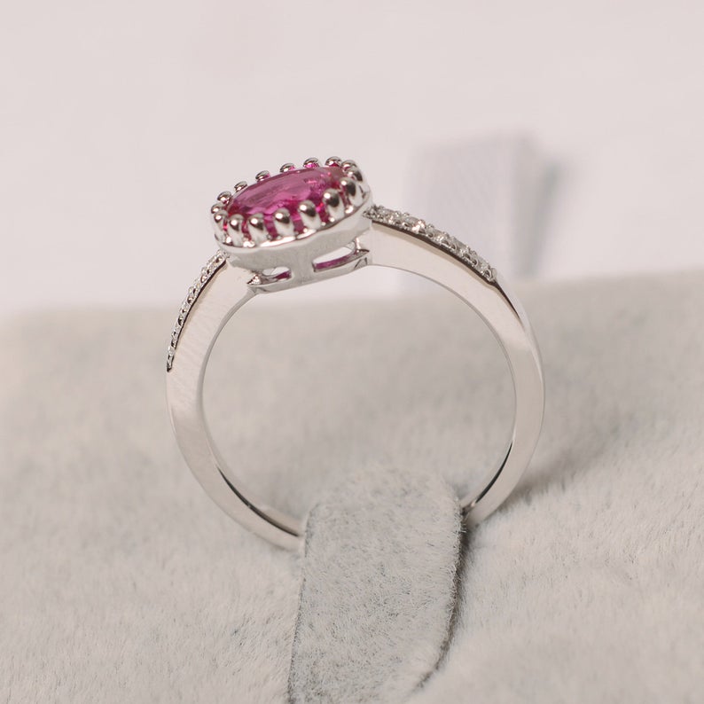 1.30 Ct Oval Cut Pink Ruby 925 Sterling Silver Solitaire W/Accents Promise Gift Ring