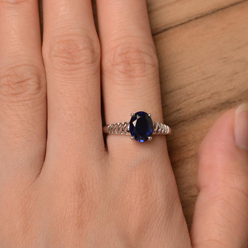 1 Ct Oval Cut Blue Sapphire 925 Sterling Silver Solitaire Promise Ring