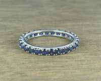 0.75 CT Round Cut Blue Sapphire Diamond 925 Sterling Silver Full Eternity Band Ring