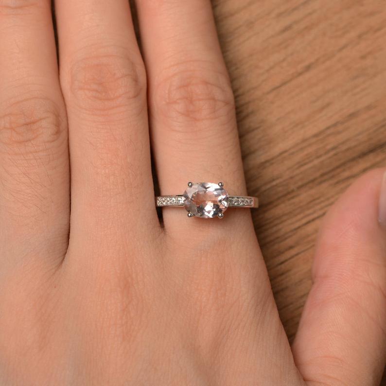 1.00 Ct Oval Cut Morganite Solitaire W/Accents Engagement Ring In 925 Sterling Silver