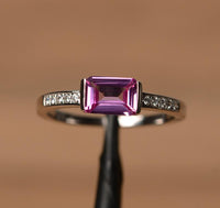 1.25 Ct Emerald Cut Pink Sapphire Bezel Set Pretty Engagement Ring In 925 Sterling Silver