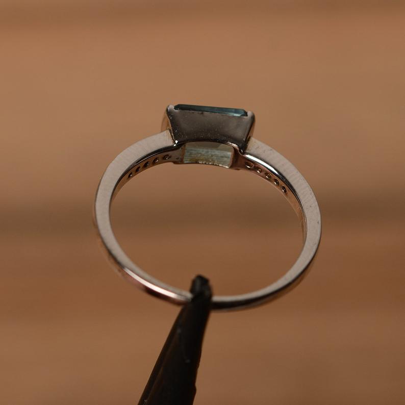 1 CT Emerald Cut London Blue Topaz Solitaire W/Accents Ring In 925 Sterling Silver