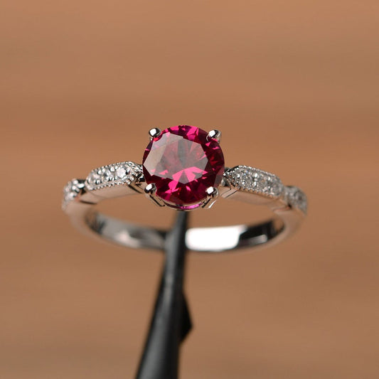 1.20 Ct Round Cut Red Ruby Solitaire W/Accents Anniversary Gift Ring In 925 Sterling Silver