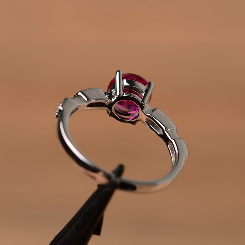 1.20 Ct Round Cut Red Ruby Solitaire W/Accents Anniversary Gift Ring In 925 Sterling Silver