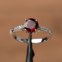 1.25 Ct Round Cut Red Garnet & Round Cz 925 Sterling Silver Solitaire W/Accents Ring For Her