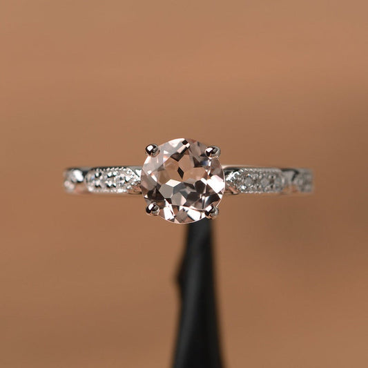 1.20 Ct Round Cut Peach Morganite 925 Sterling Silver Solitaire W/Accents Engagement Ring