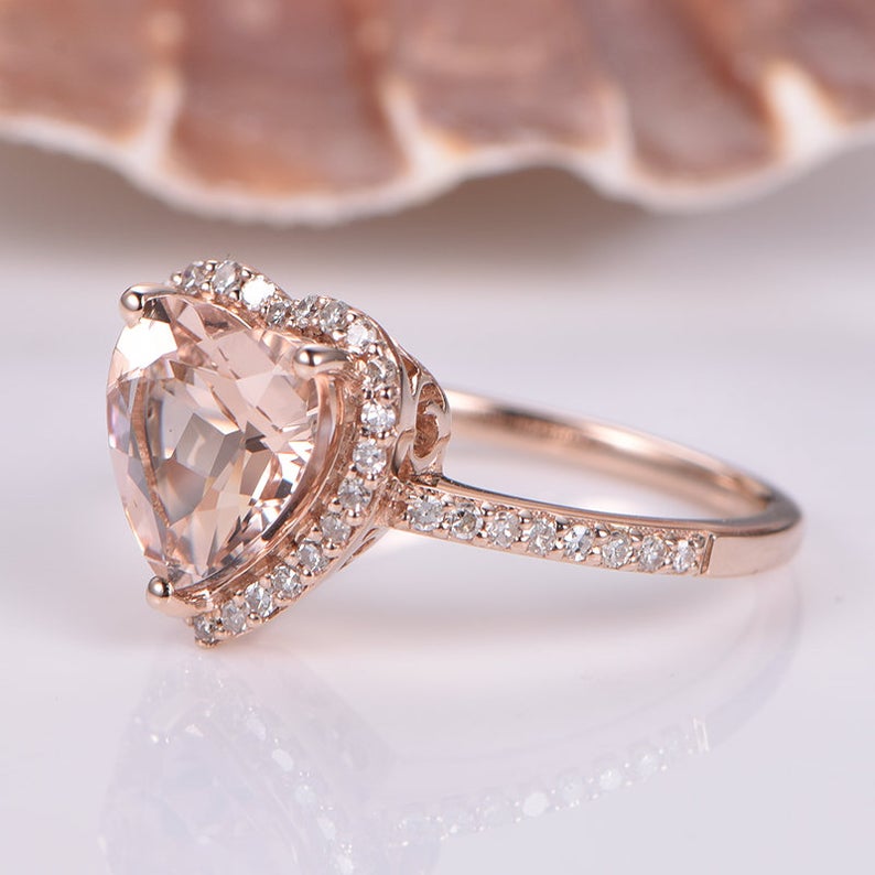3 CT Heart Cut Morganite Diamond 925 Sterling Silver Halo Anniversary Ring Gift For Women