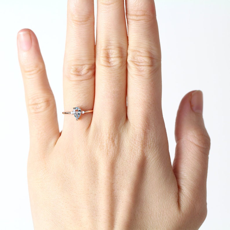 1 CT Pear Cut Aquamarine Diamond 925 Sterling Silver Three Stone Ring