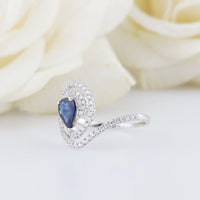 1 Ct Pear Cut Blue Sapphire Diamond 925 Sterling Silver Halo Anniversary Ring Gift